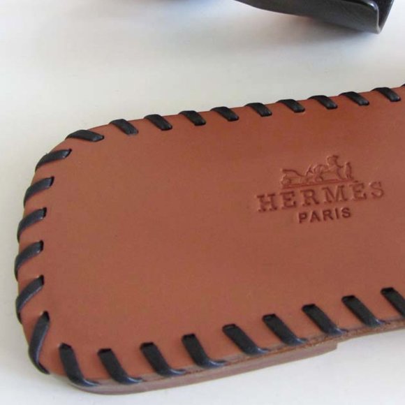 HERMES Oran "H" cut-out black braided sandals 41 Italy - Picture 8 of 9